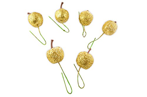 Helmecke & Hoffmann * 6er Set Dekoäpfel Adventskranz-Dekoration Zierdeko Steckdeko Weihnachtsdeko Winterdeko (Gold) von Helmecke & Hoffmann