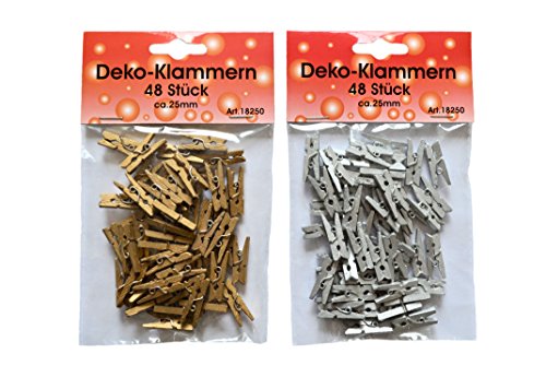 Helmecke & Hoffmann * 96 Mini Deko-Klammern Dekoklammern aus Holz in Silber und Gold von Helmecke & Hoffmann