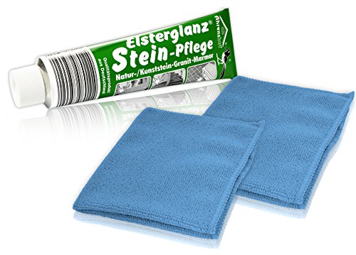 Helmecke & Hoffmann * Elsterglanz Steinpflege 150 ml XXL-Tube + Zwei Mikrofaser-Tücher | Naturstein Kunststein Marmor Granit | Das Original aus Deutschland von Helmecke & Hoffmann
