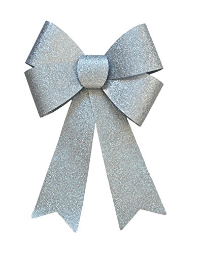 Helmecke & Hoffmann * Glitzer-Dekoschleife Geschenkschleife aus Kunststoff Weihnachtsdekoration Adventdeko (ca. 42 x 30 cm, Silber) von Helmecke & Hoffmann