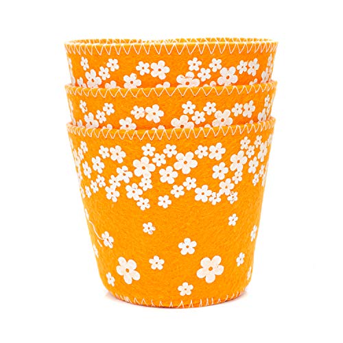 Helmecke & Hoffmann 3er Set Filz Übertöpfe | Übertopf mit Dekor in 3 sommerlichen Farben Blumentopf Osterdekoration Osterkorb (orange) von Helmecke & Hoffmann