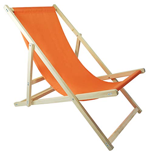 Helo Garten Strand Liegestuhl klappbar aus Holz bis 120 kg belastbar, Strandstuhl aus Kieferholz, 3-Fach verstellbare Lehne, wasserabweisender Bezug Oxford-Gewebe - Sonnenstuhl Farbe: Orange von Helo