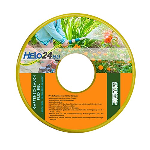 HELO Gartenschlauch 20 m (3/4" Zoll) gelb, verstärkter 3-Schichten Wasserschlauch aus flexiblen PVC mit netzförmiger Polyester Faser, 10 Bar Berstdruck, elastisch weich und leicht zu bewegen von Helo