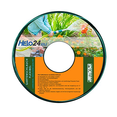 HELO Gartenschlauch 25 m (3/4" Zoll) grün, verstärkter 3-Schichten Wasserschlauch aus flexiblen PVC mit netzförmiger Polyester Faser, 10 Bar Berstdruck, elastisch weich und leicht zu bewegen von Helo