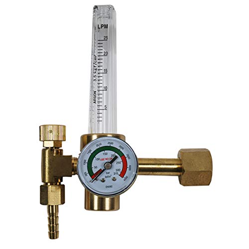 HELO '173518' Druckminderer mit Flowmeter für Argon (und andere Edelgase), Schutzgas und CO2 Flaschen, Eingangsdruck 200 bar mit Flowmeter 0-30 L/Min, Arbeitsdruck ca. 10 bar. von Helo