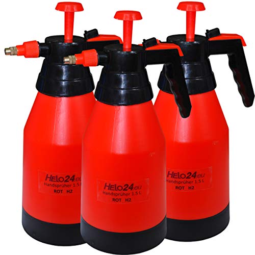 Helo 3 Stück H2' Drucksprüher mit 1,5 Liter Volumen und 1 Bar Pumpdruck, Garten Pumpsprüher Drucksprühflasche aus PE mit Verstellbarer Düse aus Messing und chemikalienbeständigen Dichtungen Helo 3 Stück H2' Drucksprüher mit 1,5 Liter Volumen und 1 Bar Pumpdruck, Garten Pumpsprüher Drucksprühflasche aus PE mit Verstellbarer Düse aus Messing und chemikalienbeständigen Dichtungen von Helo