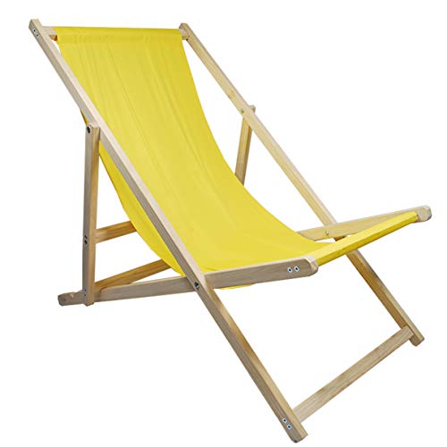 Helo Garten Strand Liegestuhl klappbar aus Holz bis 120 kg belastbar, Strandstuhl aus Kieferholz, 3-Fach verstellbare Lehne, wasserabweisender Bezug aus Oxford-Gewebe - Sonnenstuhl Farbe: Gelb von Helo