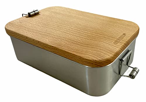 Helo Lunchbox Brotdose Edelstahl mit Buchenholzdeckel von Helo
