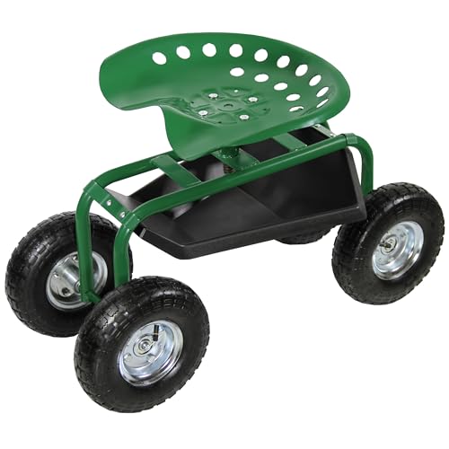 Helo Rollbarer Gartensitz mit Werkzeugablage, 150 kg Belastbarkeit, Stahl, Rollsitz, Grün, Arbeitssitz, Rollwagen, Gartenhocker (Modell G3) von Helo