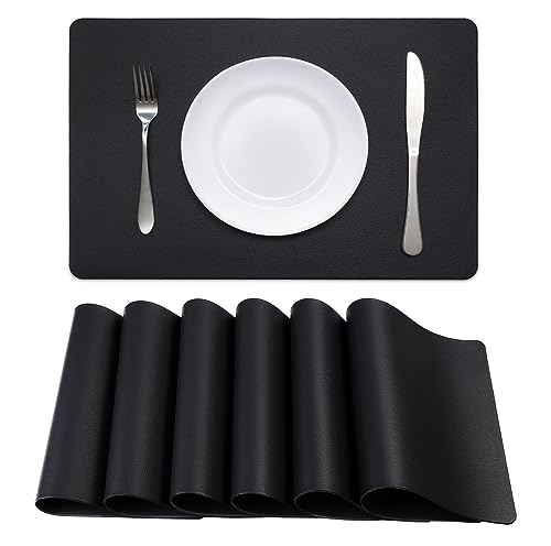 Kunstleder Tischsets HeloHo Schwarz Tisch Platzsets 6er Set Wasserdicht Öldicht Hitzefleckenbeständig Platzsets Waschbar Abwischbar Platzset für Küche Esstisch Dekoration Indoor Outdoor von HeloHo