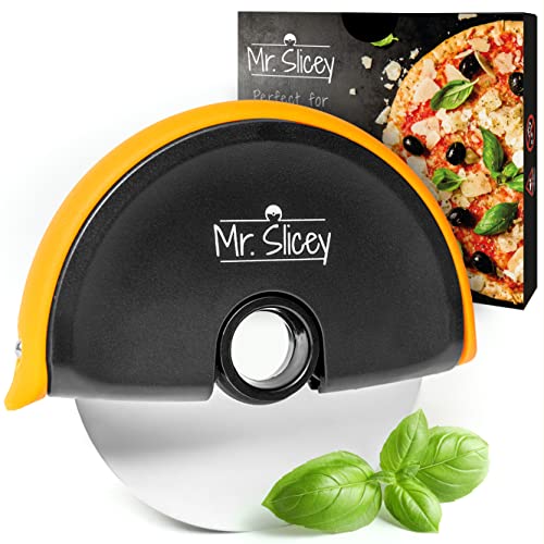 Helperfect Pizzaschneider Mr. Slicey | Perfekte Scheiben jedes Mal | Extra leichtes Schneiden | Mühelose Anwendung | Pizzacutter mit Scharfer Edelstahl Klinge + Sicherheits-Gummilippe | Pizzaroller von Helperfect