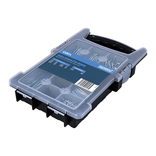 HELPMATE Nagelsortiment Box Haushalt - 1200 Stahlnägel gehärtet - Verschiedene Größen auch kleine Nägel für Bilder aufhängen - Betonnägel, Stahlstifte und Sockelleistenstifte in praktischer Box HELPMATE Nagelsortiment Box Haushalt - 1200 Stahlnägel gehärtet - Verschiedene Größen auch kleine Nägel für Bilder aufhängen - Betonnägel, Stahlstifte und Sockelleistenstifte in praktischer Box von HELPMATE