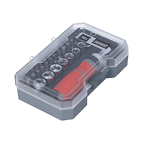 HELPMATE Steckschlüssel- und Bitsatz aus Chrom-Vanadium Stahl, Korrosionsbeständig, Magnetische Bitaufnahme, inkl. Schraubendreher mit Ratschenfunktion 38-teilig von HELPMATE