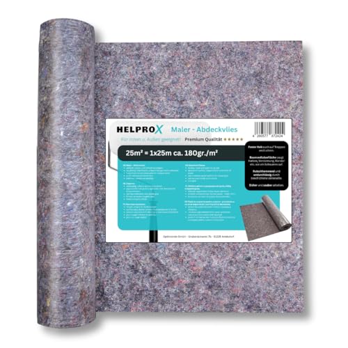 Helprox Malervlies 25m - Malerfliesrolle mit Anti-Rutsch Beschichtung - Abdeckvlies Rolle 180g/m² von Helprox