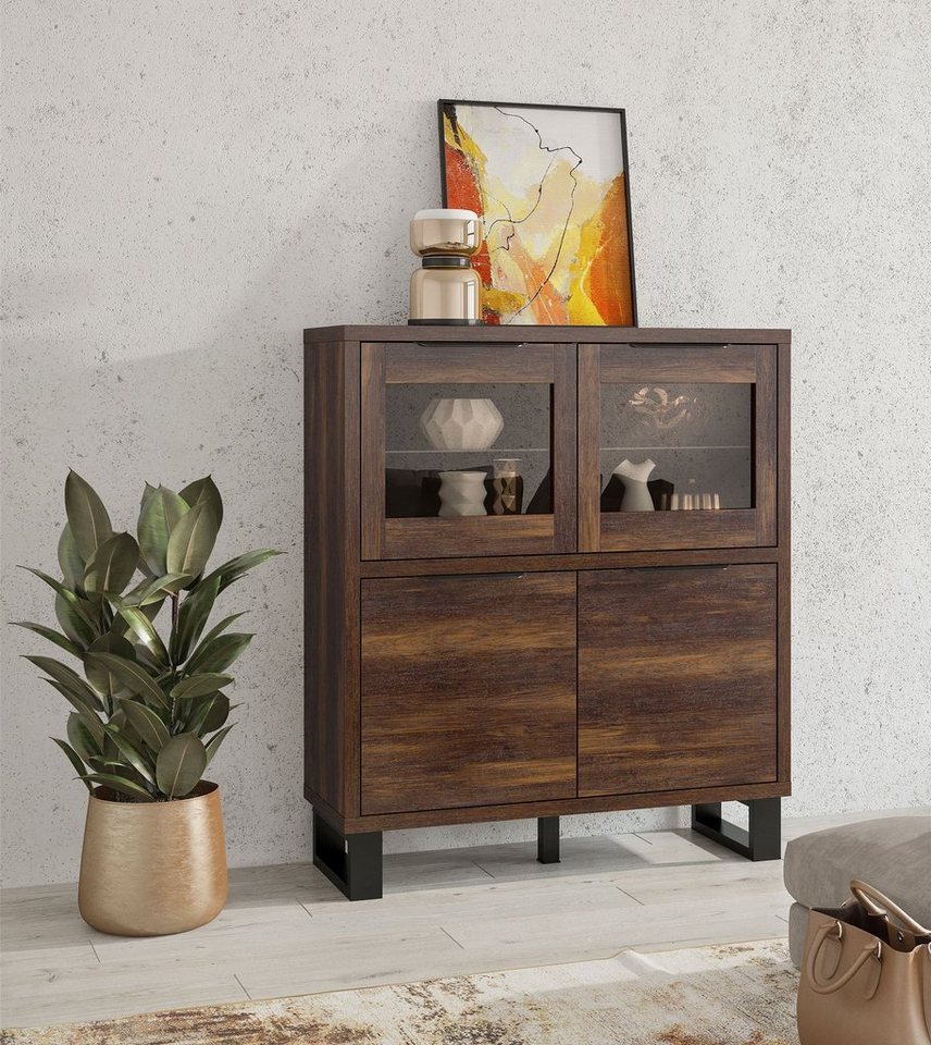 Helvetia Highboard Halle (1 St), 120cm Wallace Eiche schwarz von Helvetia