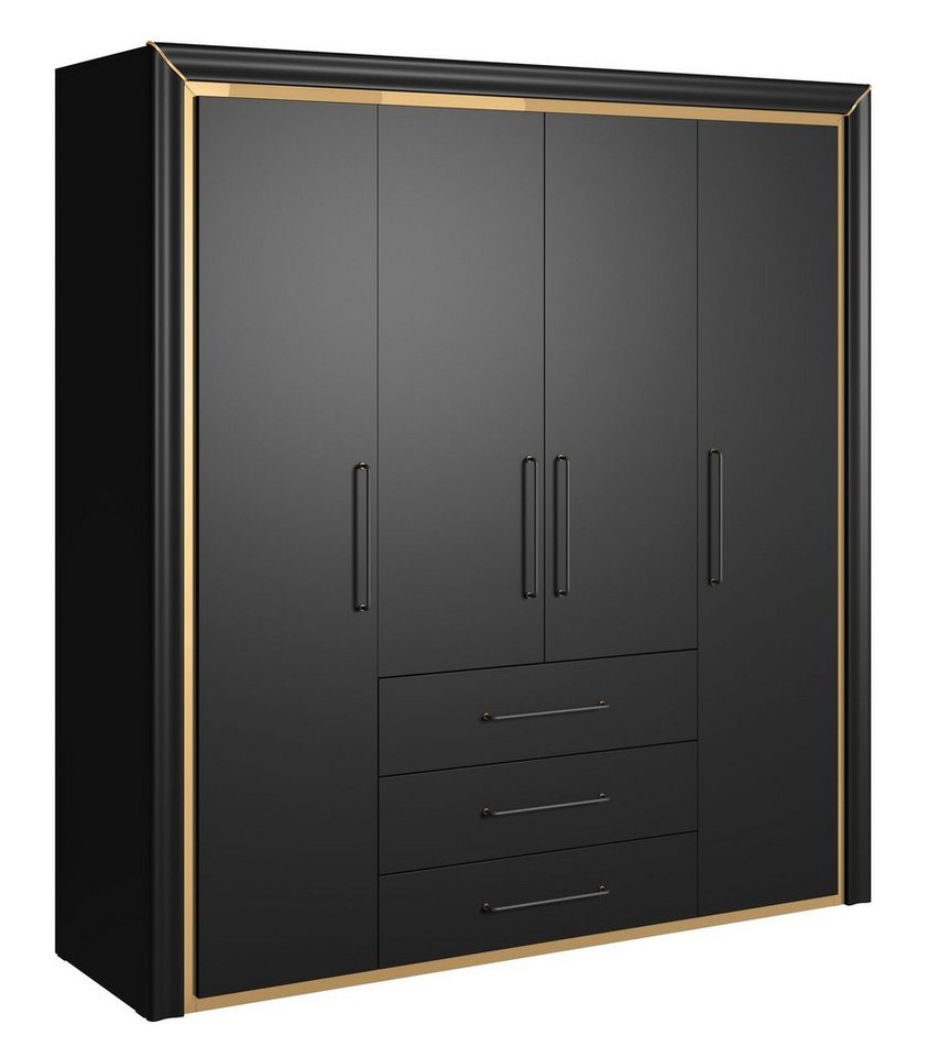 Helvetia Kleiderschrank Ahlen (Ahlen, 1-St., Kleiderschrank) 199x61x214cm schwarz Gold Spiegelfolie von Helvetia