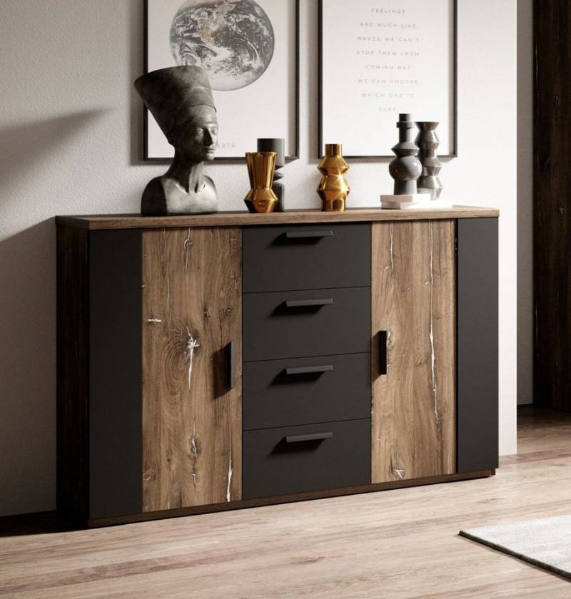 Helvetia Kommode Sevilla (Sigma, 1 St), 132cm Farbe wählbar 2-türig mit 4 Schubladen von Helvetia