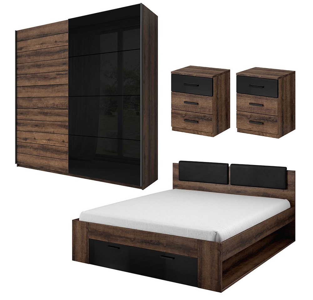 Helvetia Komplettschlafzimmer Granada, (Galaxy, 4-teilig), 440cm monastery eiche, schwarz Hochglanz, schwarz 4-teilig von Helvetia