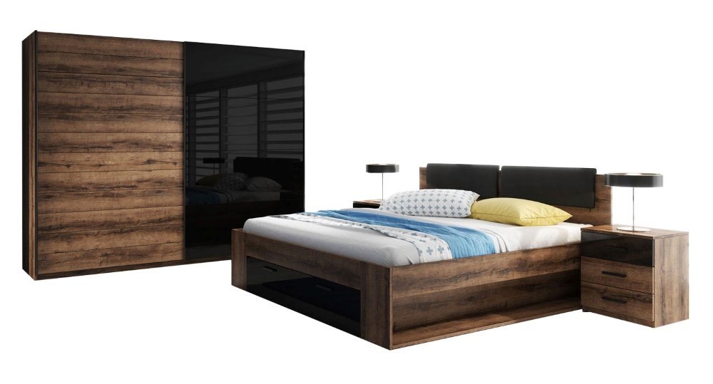 Helvetia Schlafzimmer-Set GALAXY, (Galaxy, 4-teilig), 500cm monastery eiche, schwarz Hochglanz, schwarz 4-teilig von Helvetia