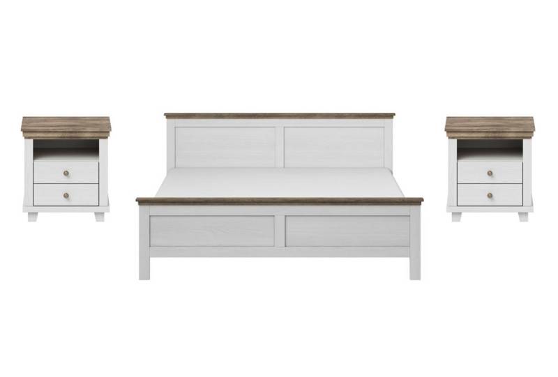 Helvetia Schlafzimmer-Set Elda, (2 Nachttische, 1 Bett, 3-tlg., Metallgriffe in Altgold, ABS-Kanten), 275,5x211x88,5cm abisko ash / eiche lefkas 3 teilig von Helvetia