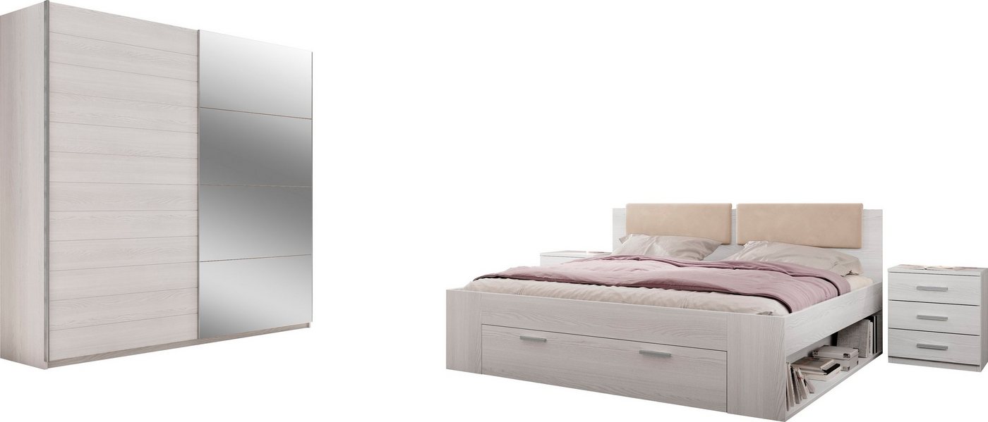 Helvetia Schlafzimmer-Set Galaxy, (4-St), Bett mit gepolsterten Kopfteilen und Stauraumschublade von Helvetia