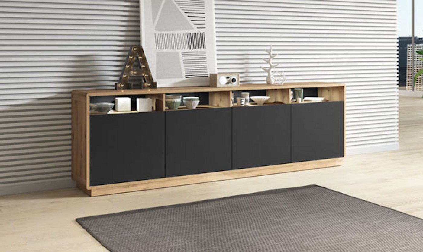 Helvetia Sideboard Aston (1 St), 238cm Taurus Eiche schwarz 4-türig von Helvetia