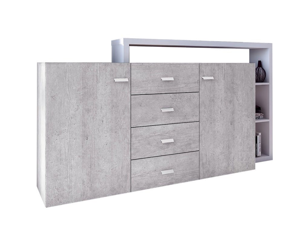 Helvetia Sideboard BOTA (Bota, 1 St., 1-teilig), 180cm weiß - beton colorado 2-türig mit 4 Schubladen von Helvetia