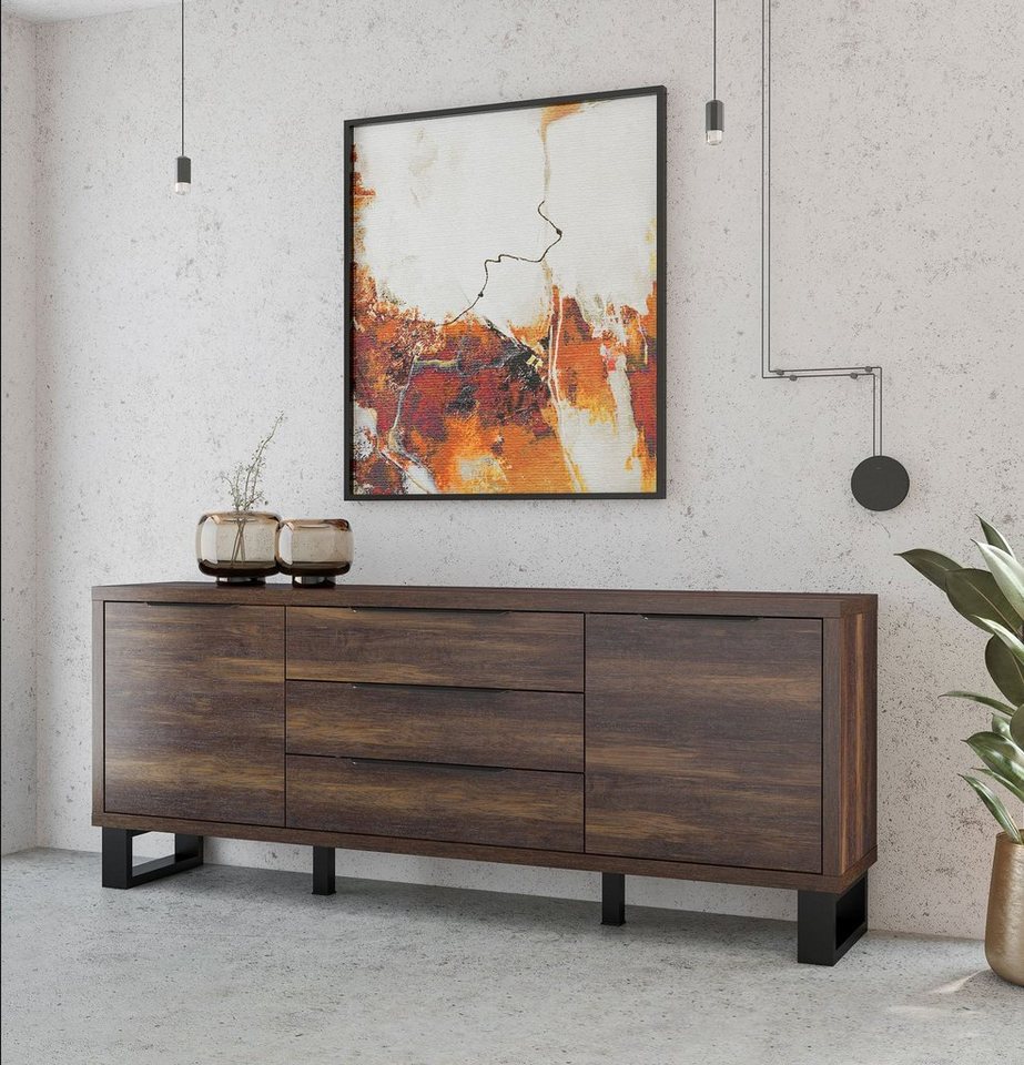 Helvetia Sideboard Halle (1 St), 201cm Wallace Eiche schwarz 2-türig von Helvetia