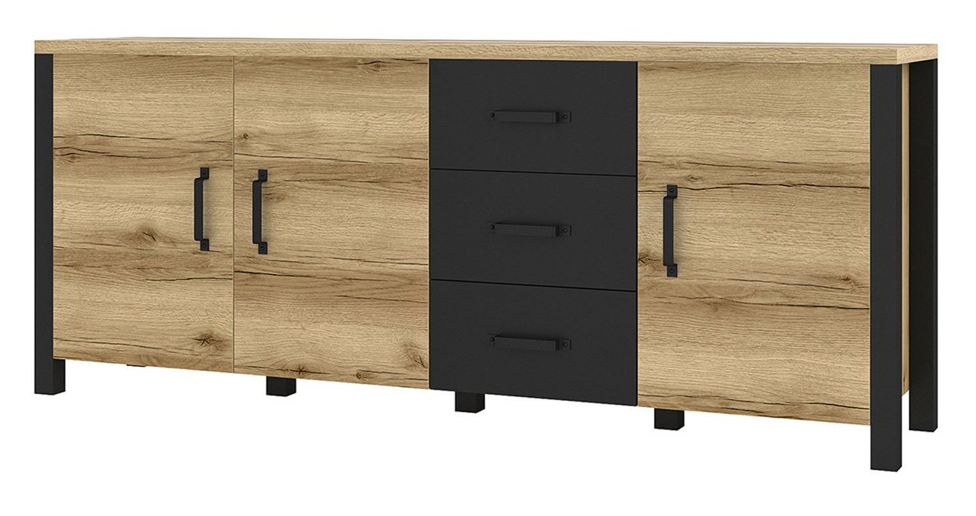 Helvetia Sideboard Olin (Olin, 1 St., 1-teilig), 192x43x79cm eichefarben Grand natur / schwarz supermatt von Helvetia