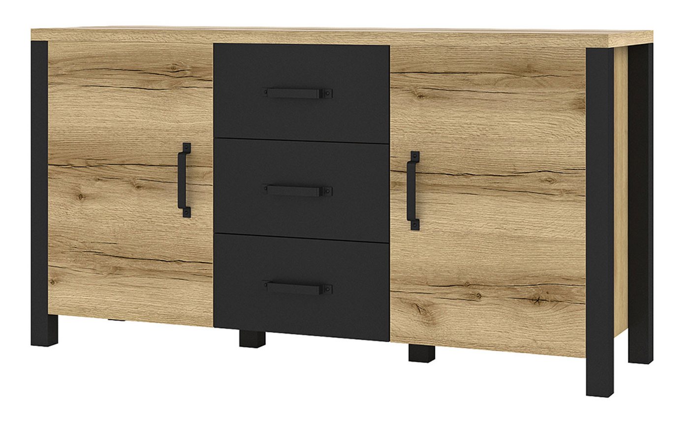 Helvetia Sideboard Olin (Olin, 1 St., Sideboard), 147x43x79cm eichefarben Grand natur / schwarz supermatt von Helvetia