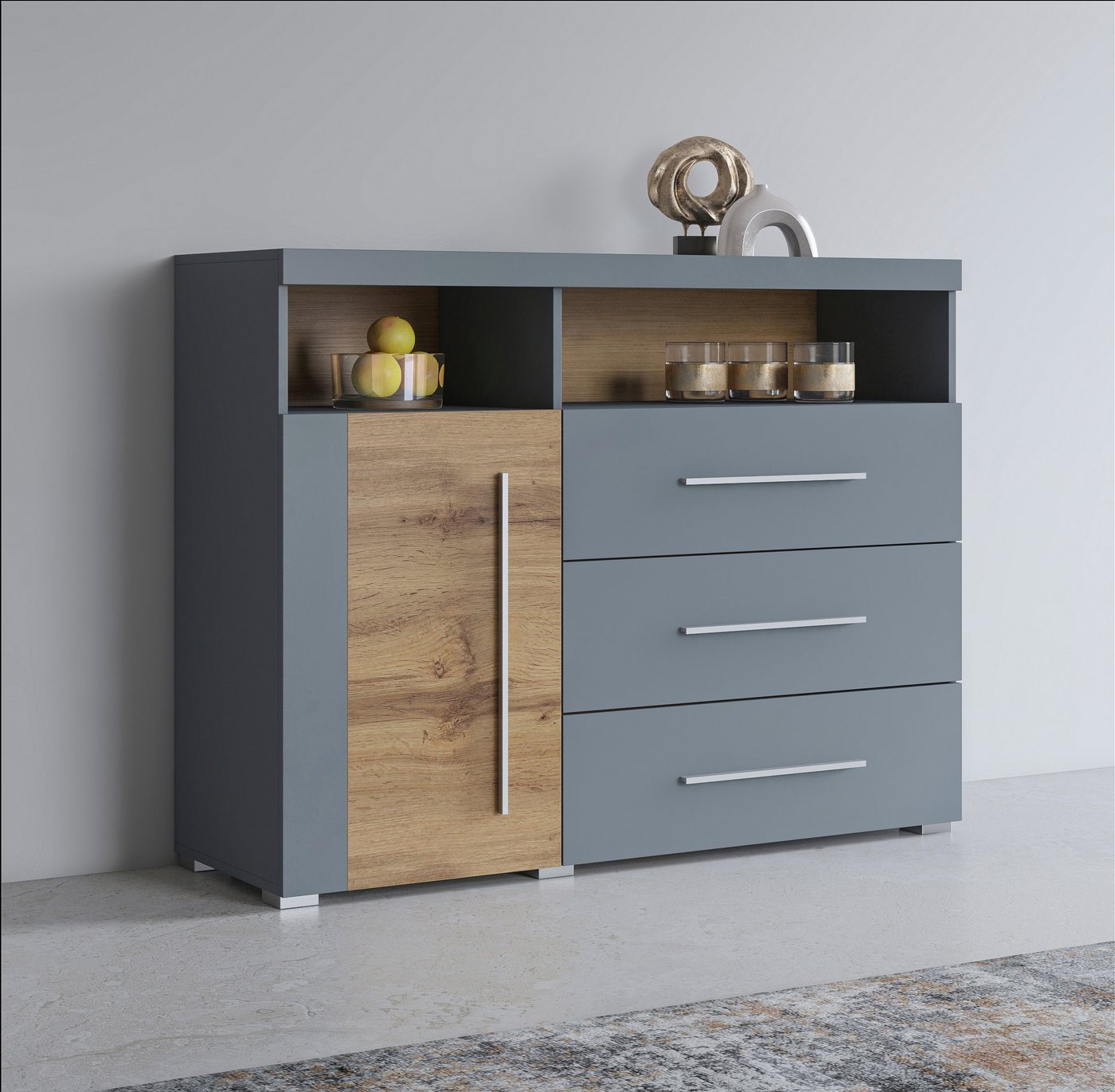 Helvetia Sideboard Roger,Breite 120cm, moderne Anrichte mit 3 Schubladen, Kommode mit viel Stauraum, Masse 120x92x38,5 (B/H/T) von Helvetia