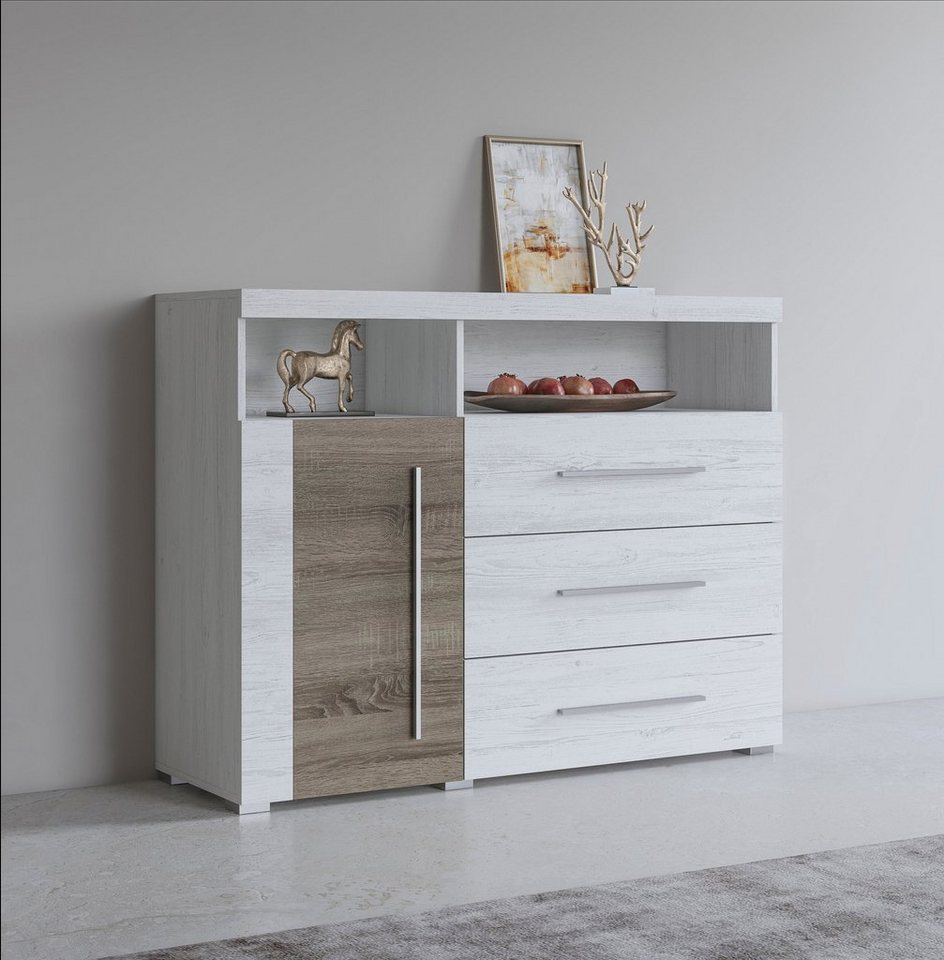 Helvetia Sideboard Roger,Breite 120cm, moderne Anrichte mit 3 Schubladen, Kommode mit viel Stauraum, Masse 120x92x38,5 (B/H/T) von Helvetia