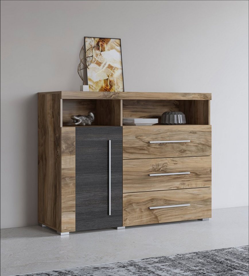 Helvetia Sideboard Roger,Breite 120cm, moderne Anrichte mit 3 Schubladen, Kommode mit viel Stauraum, Masse 120x92x38,5 (B/H/T) von Helvetia