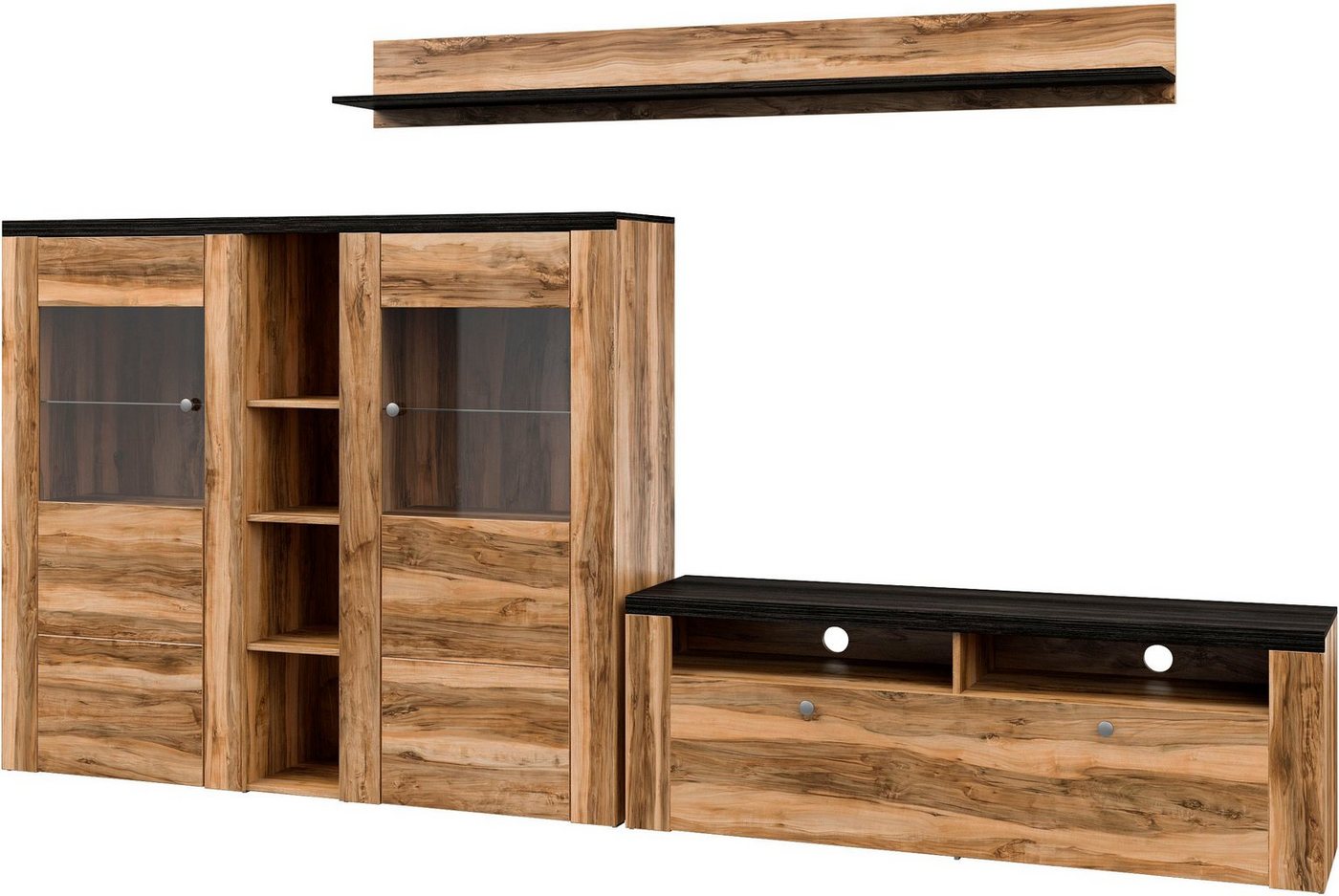 Home affaire Wohnwand Larona, Wohnwand, Set 3 teilig, (3-St), Wohnzimmer Set bestehend aus 1 TV-Board, 1 Highboard,1 Wandregal von Home affaire
