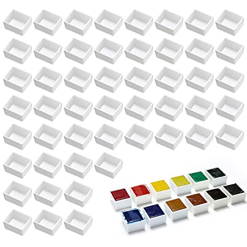 Aquarell Pfannen, Wasserfarben Pfannen, Leere Farbpfannen, Aquarellfarben Pfannen Halbe Näpfchen, Malwanne aus Kunststoff für DIY-Aquarellöle Oder Malpigmente, Reisekoffer Art Drawing Supplies, 50Pack von Helweet