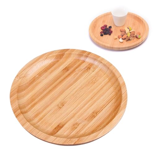 Holztablett, Dekotablett, Bambustablett, Holz Serviertablett, Rund Serviertablett, Serviertabletts für Tischdekoration, Esstablett für Frühstück, Kaffee, Brot, Tee, Kuchen, Schmuck und Kosmetika von Helweet