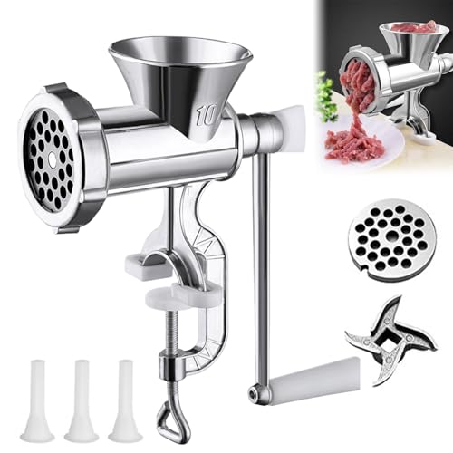 Manueller Fleischwolf, Hand Fleischwolf, Manuelle Fleischmaschine, Hackfleisch Wurstfüller, Manuelle Fleischmühle mit Wurstfüller, Geeignet für Fleisch Gemüse Schleifen Und Wurstfüllung von Helweet