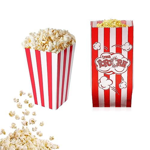 Popcorn Tüten, Popcorn Box, Popcorn Taschen, Popcorn Boxen, Popcorn Papiertüten, Retro Quadratische Gestreifte Popcorn Eimer für Kino, Theater, Geburtstag, Mottopartys, Filmabende, Karneval,22 Stück von Helweet