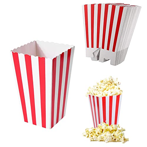 Popcorn Tüten, Popcorn Box, Popcorn Taschen, Popcorn Boxen, Retro Quadratische Gestreifte Popcorn-Eimer-Box für Kino, Theater, Geburtstag, Mottopartys, Filmabende, Karneval, 24 Pack von Helweet