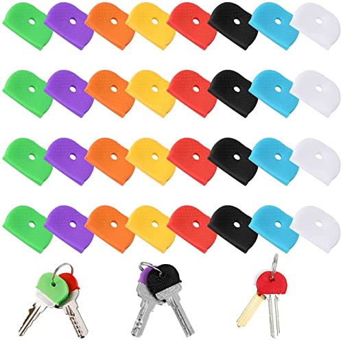 Helweet Schlüsselkappe aus Gummi, Flexible Schlüsselabdeckung, 32 Stück Farbige Schlüsselkappe, Zur einfachen Identifizierung von Türschlüsseln – 8 Farben von Helweet