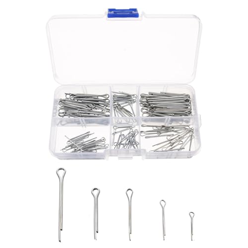 Splinte Sortiment, Federstecker, Federsplinte, Sicherungssplinte, Splinten, Cotter Pins, Anhängerkupplung Splint, Sortimentskit für Splinte in 5 Größen, Mit Aufbewahrungsbox, Für Autos, Rasenmäher von Helweet