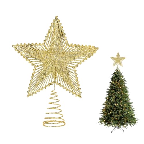 Weihnachtsbaum Topper Star, Weihnachtsbaumschmuck, Christbaumspitze Stern, Baumspitze Stern, Weihnachten Dekoration, Weihnachtsbaumstern, Passend für Weihnachtsbäume Aller Größen, Gold, 23 x 20cm Weihnachtsbaum Topper Star, Weihnachtsbaumschmuck, Christbaumspitze Stern, Baumspitze Stern, Weihnachten Dekoration, Weihnachtsbaumstern, Passend für Weihnachtsbäume Aller Größen, Gold, 23 x 20cm von Helweet