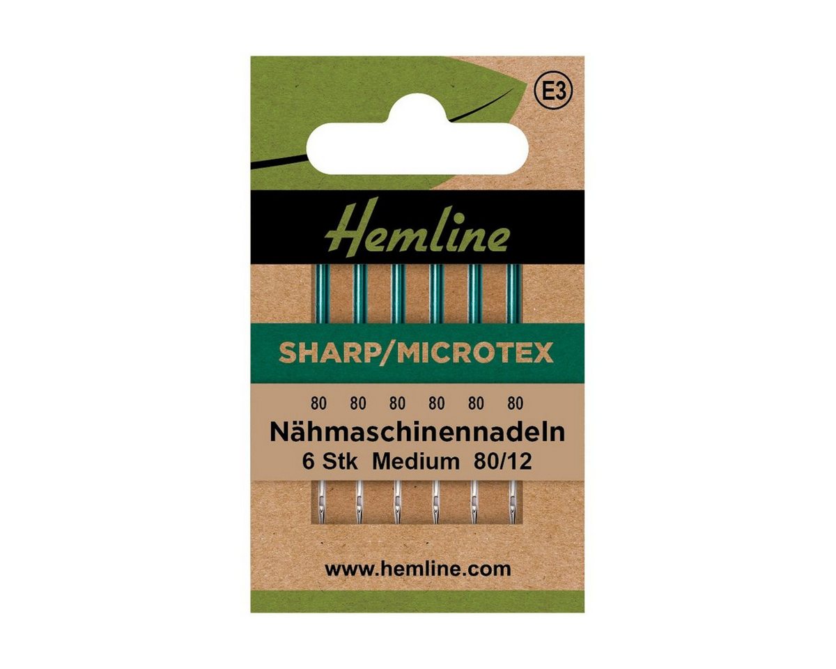 Hemline Nähnadeln Nähmaschinennadeln Sharp/Microtex Medium 80/12 von Hemline