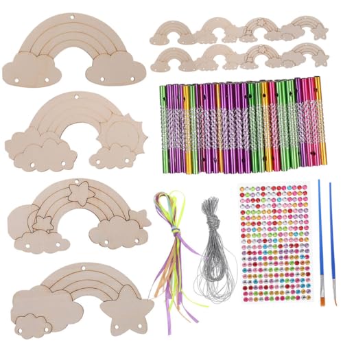 Hemobllo 2 Sätze DIY Holz Windspiel Bastelset mit Regenbogen Holzscheiben Bändern Strasssteinen und Stiften Windspiel für Fenster Garten Geburtstag Innen und Außenbereich von Hemobllo