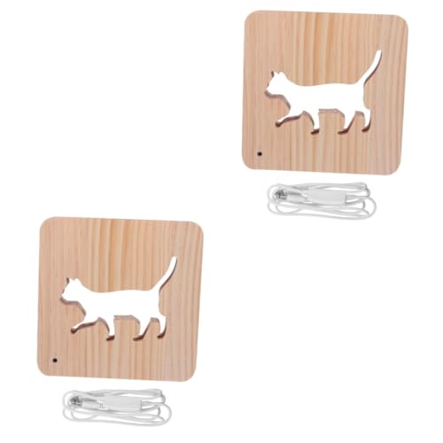 Hemobllo 2 Stk Hölzernes Katzen nachtlicht Tischlampe aus Holz Schreibtischdekorationen LED-Dekor Schreibtischlampe Tischlampen hölzerne Lampe 3D-Holzlampe Modellieren Kätzchen Stereolicht von Hemobllo