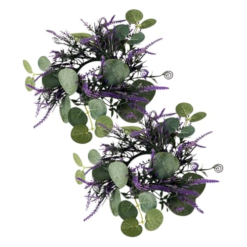 Hemobllo 2stücke Künstliche Eukalyptus Kerzenringe Für Stumpenkerzen Tischdekoration Für Hochzeiten Partys Und Zuhause Lavendel Und Grünpflanzen Wreaths von Hemobllo
