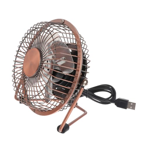 Hemobllo 360Grad Retro USB Tischventilator Tragbarer Mini Lüfter mit Neigungswinkel für Büro Zuhause Reisen Leiser Desktop Antikbraun USB Betrieben von Hemobllo