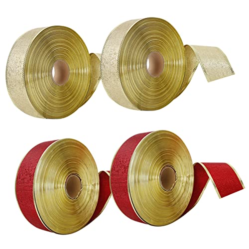 Hemobllo 4 Rollen Teiliges Geschenkband Weihnachtsdeko Satin Geschenkband für Schleifen und Geschenkverpackung Langlebig Wiederverwendbar in Rot und Gold Vielseitig für Weihnachtsgeschenke von Hemobllo