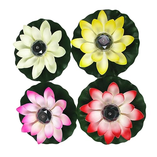 Hemobllo 4 Stück Seerosen Künstlich Wasserlilie Weihnachtsdekoration Lotusblüte Solar Garten Solarlichter Blumen Solarleuchten Schwimmend Nachtlampe Led- Lotus-Laterne Draussen von Hemobllo