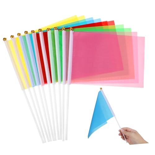 Hemobllo 50Stücke Quadratische Mini Flaggen Farben Handheld Fahnen für Partys Feiern und Veranstaltungen Rosy Grün Rot Gelb Blau von Hemobllo